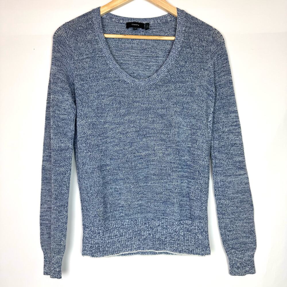THEORY Scoop Neck Prosecco Pullover Sweater Blue Marble Size Small